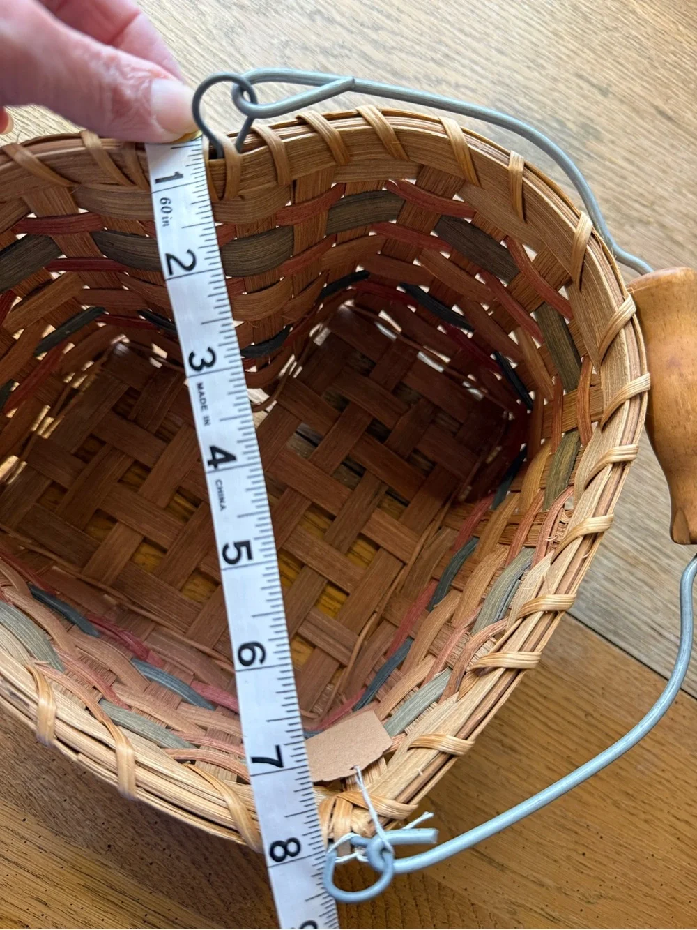 Vintage Heart Shaped Handwoven Basket w/ Wood Handle with painted stars